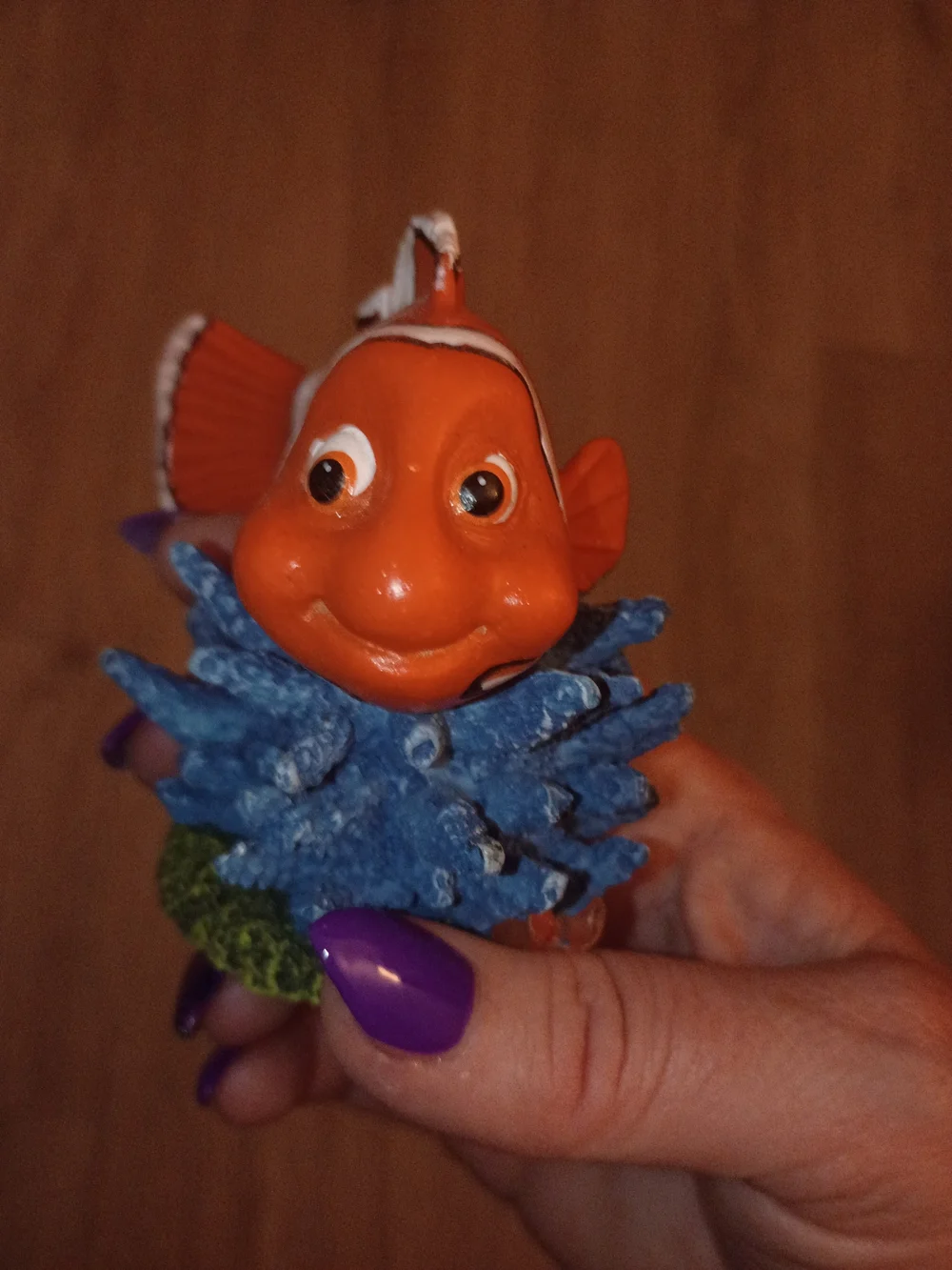 Disney Finding Nemo Orange Clownfish Aquarium Ornament with Blue Coral Base